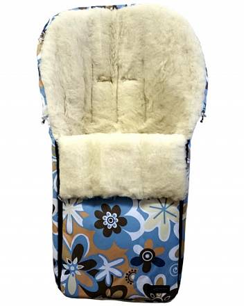 Спальный мешок в коляску №06 –Aurora, бежевые/голубые цветки 